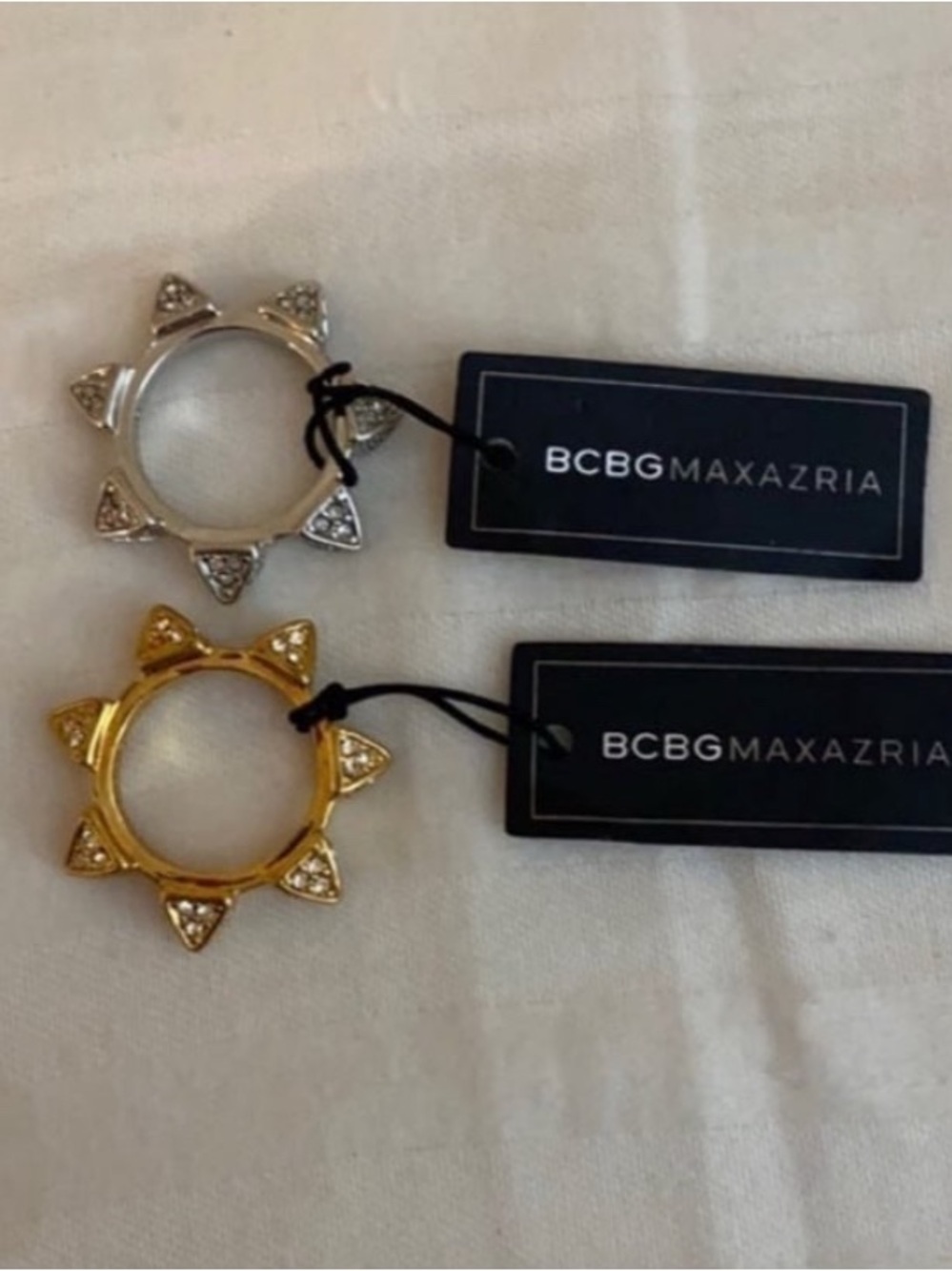 BCBGMaxAzria Gold and Silver Spike Crystal Ring Set